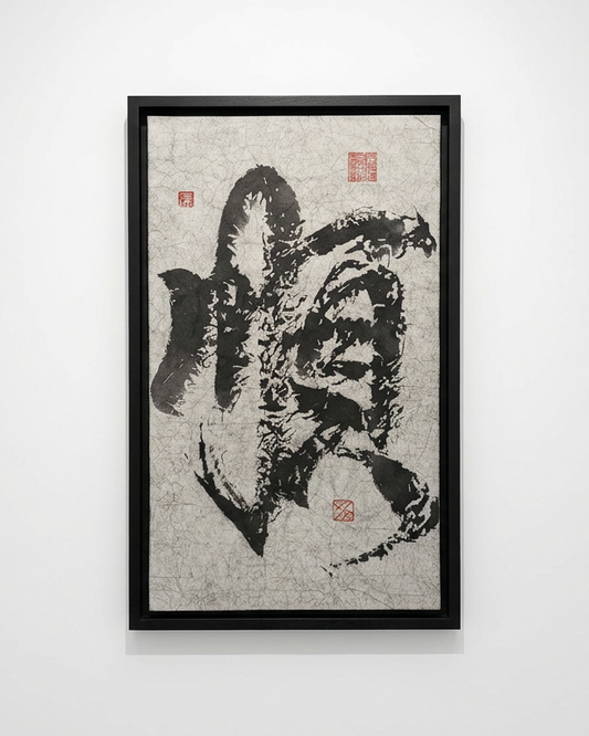 Framed calligraphy artwork on a white wall